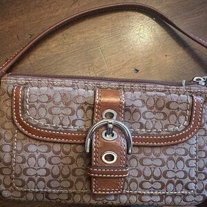 Brown and Tan Coach Brand Wristlet